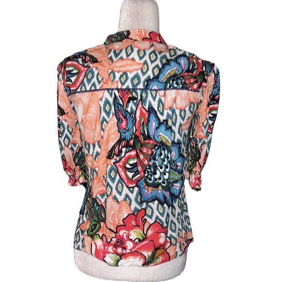 Anthropologie Bl^nk Stephanie Embroidered V-Neck Floral Ikat Top - XXS - Picture 9 of 16